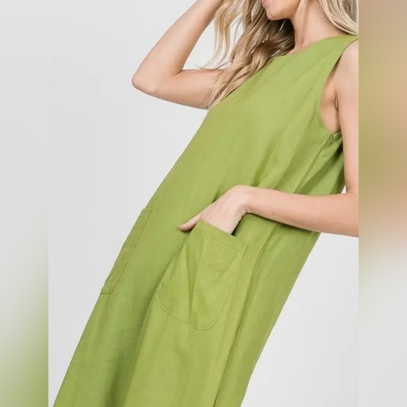 #36 SALE 🛑28 S,M,L FINAL PRICE Linen Blend Front Pockets Sleeveless Midi Dress - Picture 2 of 14